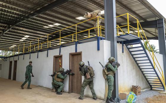 African soldiers conduct an exercise in the Ivory Coast.