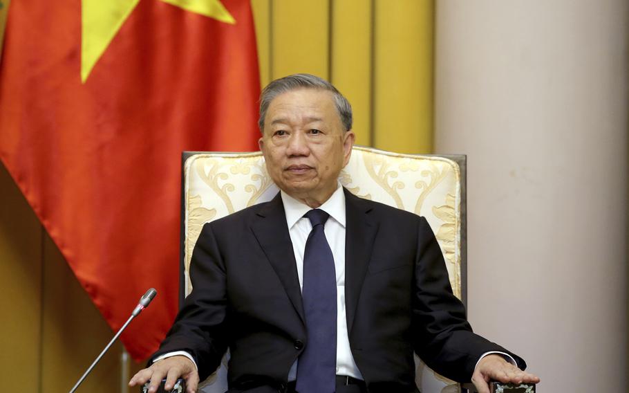 Vietnamese President To Lam meets with US Secretary of State Antony Blinken, not pictured, at the Presidential Palace in Hanoi, Vietnam, Saturday July 27, 2024.