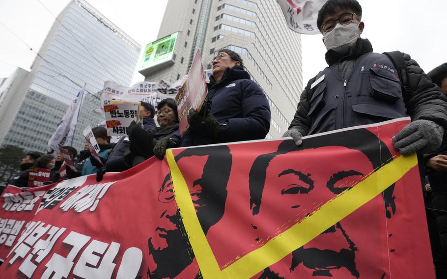 Protesters during a rally in Seoul, South Korea.