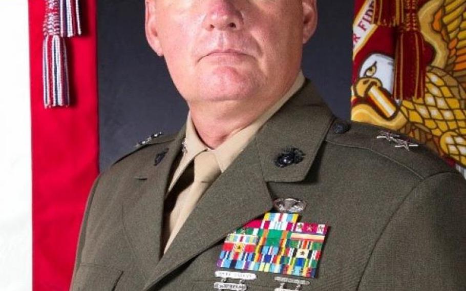 Maj. Gen. Tracy W. King, who previously served as director of expeditionary warfare in the office of the chief of naval operations, took command of Marines in Europe and Africa, Thursday, May 6, 2021, in Stuttgart, Germany. 