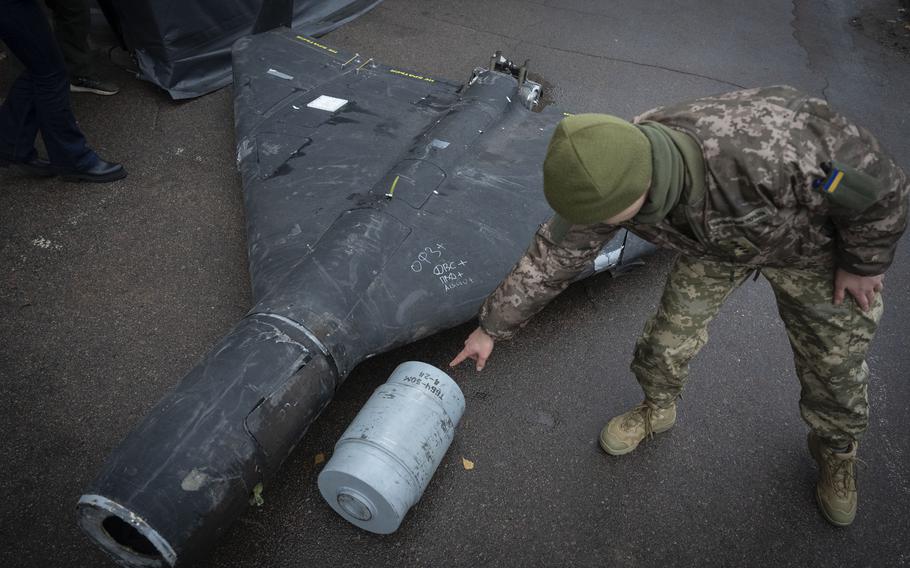 Ukrainian officer shows a thermobaric charge 