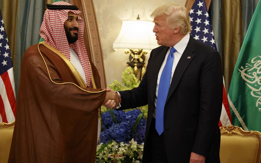 Saudi prince meets with U.S. president in Saudi Arabia.