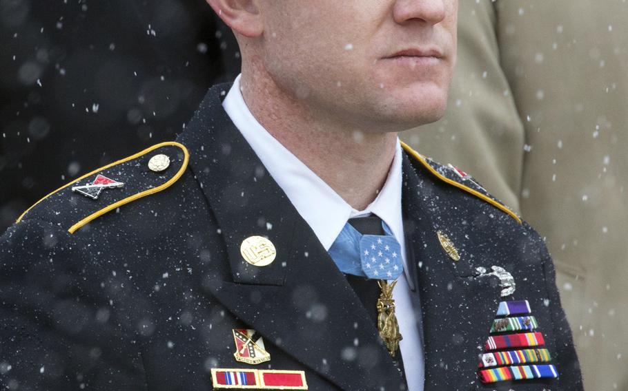 Medal of Honor recipient Ty Carter, during a wreath-laying ceremony at Arlington National Cemetery on Medal of Honor Day, March 25, 2014.