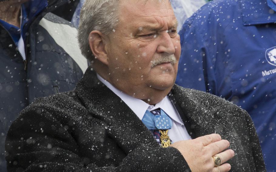 Medal of Honor recipient Michael Fitzmaurice, during a wreath-laying ceremony at Arlington National Cemetery on Medal of Honor Day, March 25, 2014.