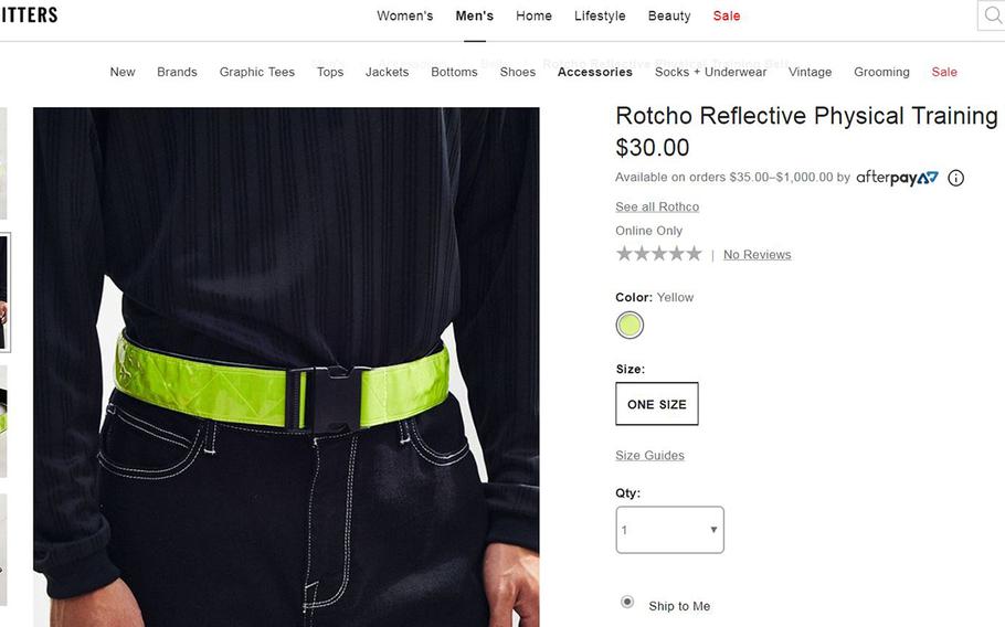 PT belt — much like the kind mocked in the military — sold for $30 at Urban  Outfitters