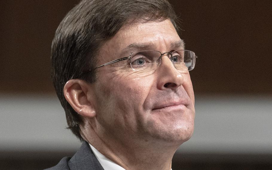 Defense secretary nominee and current Secretary of the Army Mark Esper, at his Senate Armed Services Committee confirmation hearing on July 16, 2019.