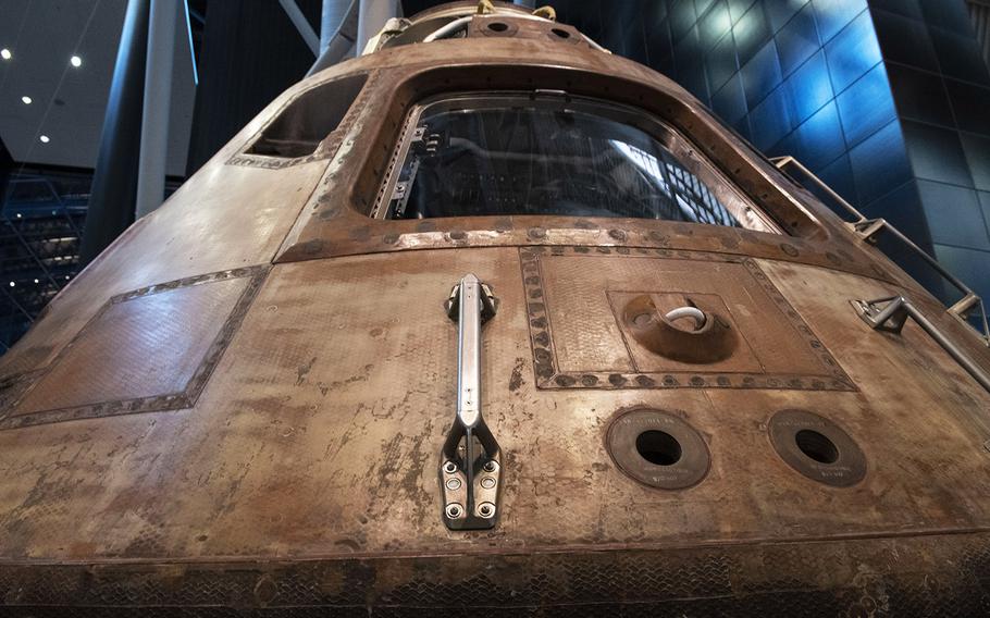 The Apollo 11 command module, on display at the Smithsonian's Udvar-Hazy Center on March 3, 2020.