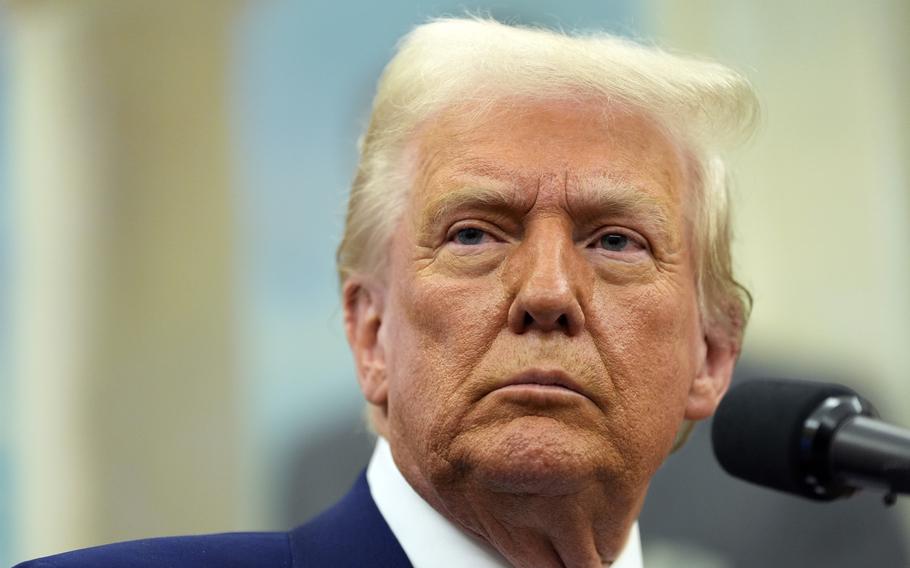 The U.S. president stands and speaks at the White House.