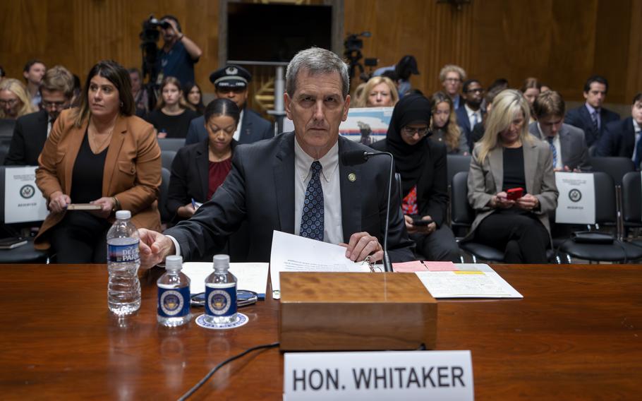 Federal Aviation Administration (FAA) Administrator Mike Whitaker prepares to testify before a Senate Committee on Homeland Security and Governmental Affairs, Subcommittee on Investigations, hearing on the FAA's oversight of Boeing, on Capitol Hill in Washington, Wednesday, Sept. 25, 2024.