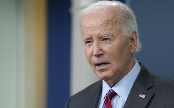 President Joe Biden speaks during a surprise appearance to take questions during the daily briefing at the White House in Washington