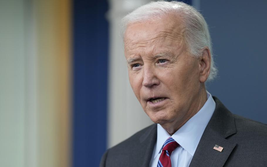 President Joe Biden speaks during a surprise appearance to take questions during the daily briefing at the White House in Washington