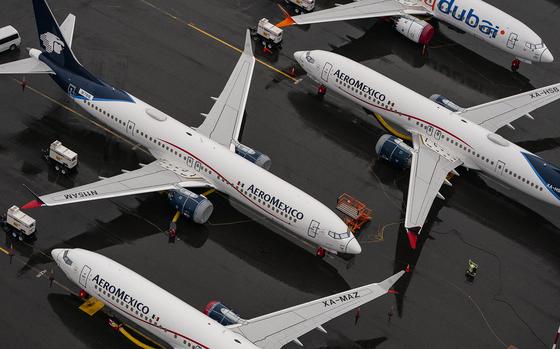 Boeing 737 Max airplanes sit at the company’s production facility in Renton, Washington. 