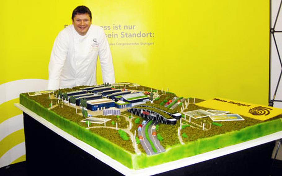 Siefert specializes in making big cakes. He created the one at right, representing the new convention center in Stuttgart, Germany, to feed 750.